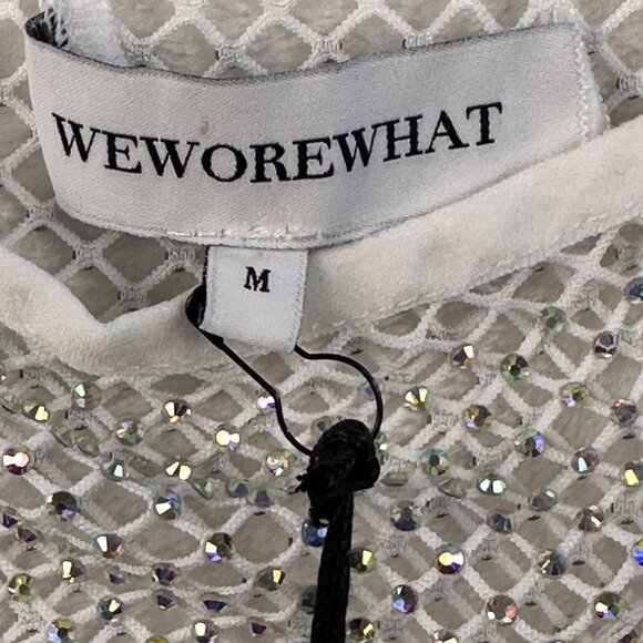 WEWOREWHAT Womens Crystal Mesh Cami Size M in White Crystal Sheer Top - Picture 5 of 10